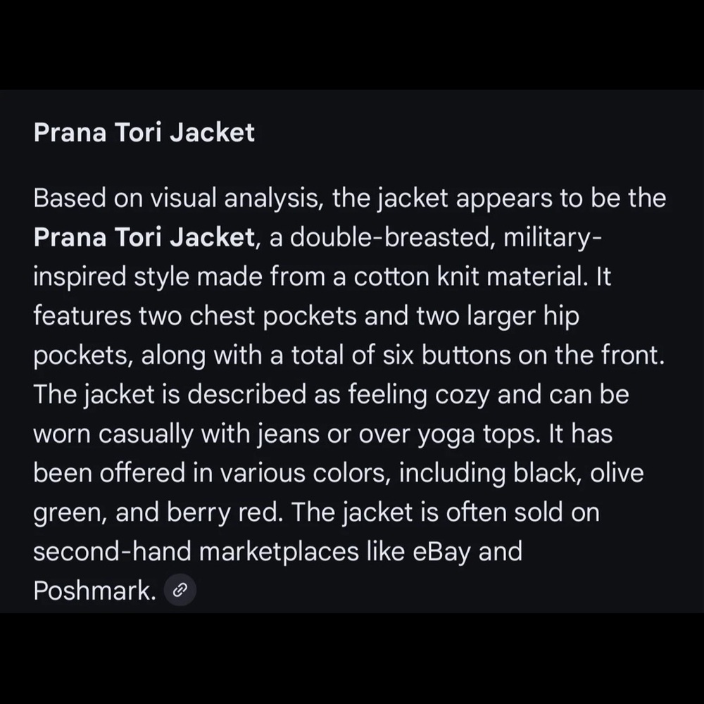 prAna Coat Womens Small Black 100% Cotton Knit Mock Neck Military Tori Jacket - Picture 2 of 13